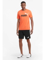 puma ανδρικό αθλητικό σορτς μονόχρωμο με logo print regular fit `essential` - 586709 μαύρο