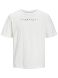 jack & jones ανδρικό t-shirt μονόχρωμο με logo print regular fit - 12247985 λευκό