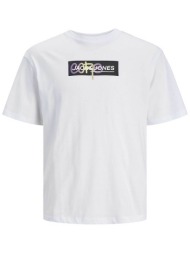jack & jones ανδρικό t-shirt με graphic logo print relaxed fit - 12253477 λευκό