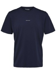 selected ανδρικό t-shirt μονόχρωμο με logo print regular fit - 16090740 μπλε σκούρο