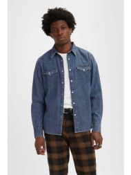 levi`s® ανδρικό denim πουκάμισο dark blue stonewash standard fit `barstow western` - 857440041 denim