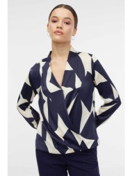 orsay γυναικεία μπλούζα με σατέν όψη και all-over contrast geometric pattern - 1000033-ot00-2390 μπλ