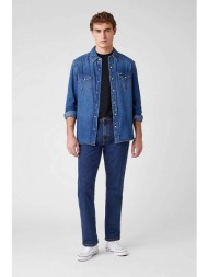 wrangler® ανδρικό τζην παντελόνι μονόχρωμο με ραφές σε σχήμα w `texas` - w12133009 denim blue σκούρο