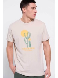 funky buddha ανδρικό βαμβακερό t-shirt με cactus και logo print μπροστά - fbm007-370-04 εκρού
