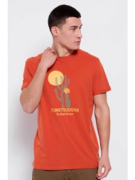 funky buddha ανδρικό βαμβακερό t-shirt με cactus και logo print μπροστά - fbm007-370-04 πορτοκαλί
