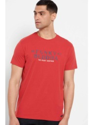 funky buddha ανδρικό βαμβακερό t-shirt με contrast fainted logo print μπροστά - fbm007-367-04 κόκκιν