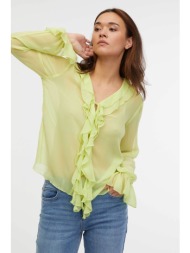 orsay γυναικεία μπλούζα μονόχρωμη διαφανής με βολάν - 1000478-x13-0530 πράσινο ανοιχτό