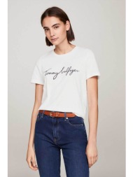 tommy hilfiger γυναικείο βαμβακερό t-shirt μονόχρωμο με contrast logo print - ww0ww24967 λευκό