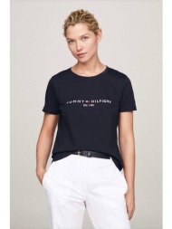tommy hilfiger γυναικείο βαμβακερό t-shirt μονόχρωμο με contrast logo print - ww0ww31999 σκούρο μπλε