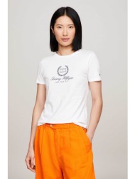 tommy hilfiger γυναικείο t-shirt μονόχρωμο με contrast logo print slim fit - ww0ww41761 λευκό