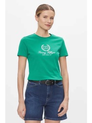 tommy hilfiger γυναικείο t-shirt μονόχρωμο με contrast logo print slim fit - ww0ww41761 πράσινο trop