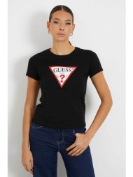 guess γυναικείο βαμβακερό t-shirt με τριγωνικό λογότυπο μπροστά - w1yi1bi3z14 μαύρο