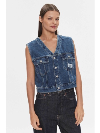 calvin klein γυναικείο αμάνικο denim jacket με λογότυπο