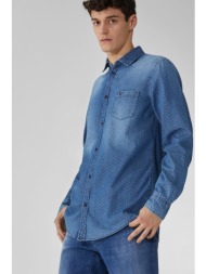 trussardi ανδρικό denim πουκάμισο με μικρόσχεδιο - 52c00091-1t003930 μπλε σκούρο