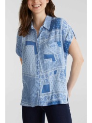 esprit γυναικείο πουκάμισο κοντομάνικο με print και μικροσχέδιο - 040ee1f311 γαλάζιο