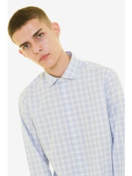 the bostonians ανδρικό πουκάμισο καρό με κεντημένο λογότυπο - anch7865 denim blue ανοιχτό