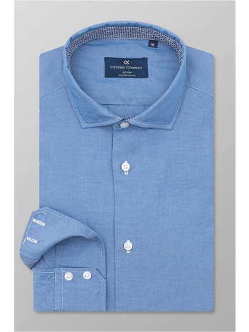 oxford company ανδρικό denim πουκάμισο μονόχρωμο slim fit 