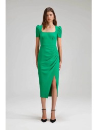 self-portrait γυναικείο midi crepe φόρεμα μονόχρωμο με ντραπέ σχέδιο στην φούστα - 121m-g πράσινο