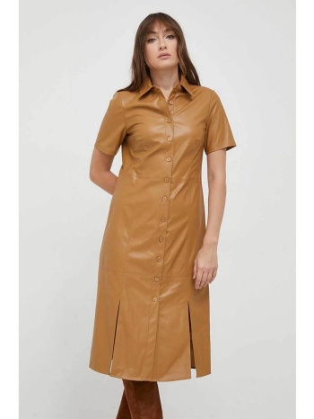 dkny γυναικείο midi φόρεμα faux leather μονόχρωμο με