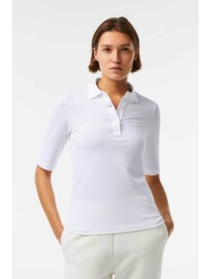 lacoste γυναικεία μπλούζα πόλο μονόχρωμη με 3/4 μανίκι και κεντημένο λογότυπο - pf0503 λευκό