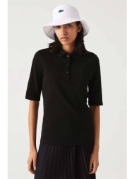 lacoste γυναικεία μπλούζα πόλο μονόχρωμη με 3/4 μανίκι και κεντημένο λογότυπο - pf0503 μαύρο
