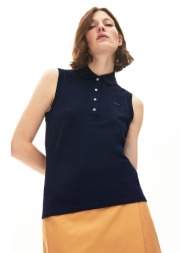 lacoste γυναικεία αμάνικη μπλούζα πόλο μονόχρωμη - pf5445 μπλε σκούρο