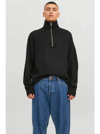 jack & jones ανδρικό μονόχρωμο πουλόβερ με 1/2 φερμουάρ
