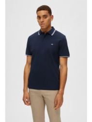selected ανδρική πόλο μπλούζα με κοντό μανίκι και contrast με ρίγες regular fit - 16087840 μπλε σκού