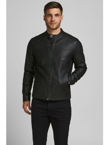 jack & jones ανδρικό faux leather jacket - 12182461 μαύρο
