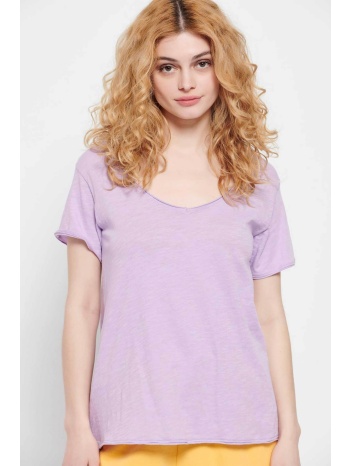 funky buddha γυναικείο βαμβακερό t-shirt μονόχρωμο με v