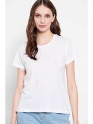 funky buddha γυναικείο βαμβακερό t-shirt μονόχρωμο με logo patch στο τελείωμα - fbl007-105-04 λευκό
