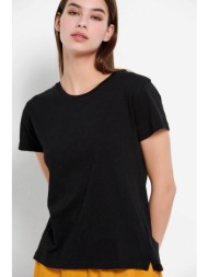 funky buddha γυναικείο βαμβακερό t-shirt μονόχρωμο με logo patch στο τελείωμα - fbl007-105-04 μαύρο