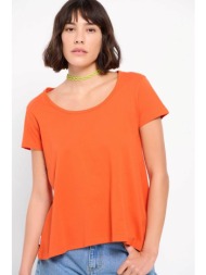 funky buddha γυναικείο βαμβακερό t-shirt μονόχρωμο με logo label στο πλάι - fbl007-108-04 πορτοκαλί