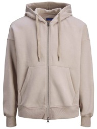 jack & jones ανδρική ζακέτα φούτερ μονόχρωμη με κουκούλα regular fit - 12242506 μπεζ