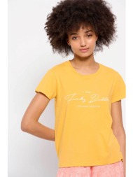 funky buddha γυναικείο βαμβακερό t-shirt μονόχρωμο με contrast logo print μπροστά - fbl007-114-04 κί