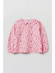 ovs βρεφική βαμβακερή μπλούζα floral print - 001906317 ροζ