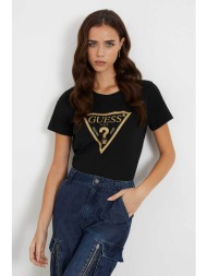 guess γυναικείο βαμβακερό t-shirt με contrast τριγωνικό logo - w4ri69j1314 μαύρο