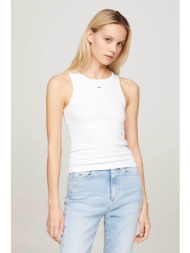 tommy jeans γυναικείο αμάνικο τοπ μονόχρωμο ribbed με κεντημένο λογότυπο slim fit - dw0dw17382 λευκό