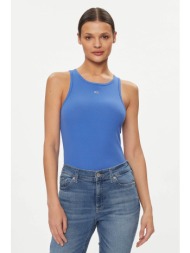 tommy jeans γυναικείο αμάνικο τοπ μονόχρωμο ribbed με κεντημένο λογότυπο slim fit - dw0dw17382 μπλε
