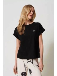 twinset γυναικείο βαμβακερό t-shirt με logo στο στήθος - 241tp2215 μαύρο