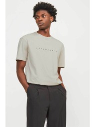 jack & jones ανδρικό t-shirt μονόχρωμο με logo print relaxed fit - 12234746 μπεζ