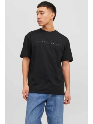 jack & jones ανδρικό t-shirt μονόχρωμο με logo print relaxed fit - 12234746 μαύρο