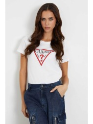 guess γυναικείο βαμβακερό t-shirt με τριγωνικό λογότυπο μπροστά - w1yi1bi3z14 λευκό