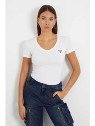 guess γυναικείο βαμβακερό t-shirt μονόχρωμο με τριγωνικό λογότυπο στο στήθος - w2yi45j1314 λευκό