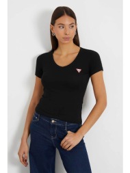 guess γυναικείο βαμβακερό t-shirt μονόχρωμο με τριγωνικό λογότυπο στο στήθος - w2yi45j1314 μαύρο