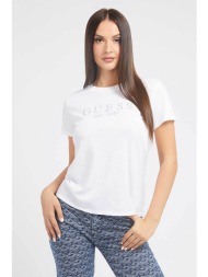 guess γυναικείο βαμβακερό t-shirt με rhinestone λογότυπο - w3gi76k8g01 λευκό
