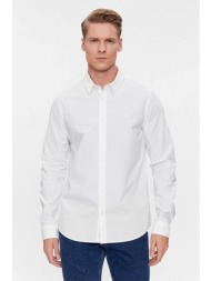 ck jeans ανδρικό πουκάμισο μονόχρωμο με κεντημένο ton-sur-ton logo slim fit - j30j324614 λευκό