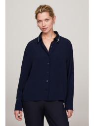 tommy hilfiger γυναικείο πουκάμισο με contrast ρίγα με monogram logo στο γιακά regular fit - ww0ww40