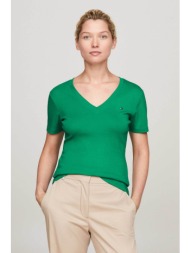 tommy hilfiger γυναικείο t-shirt v λαιμόκοψη και κεντημένο λογότυπο slim fit - ww0ww40584 πράσινο tr