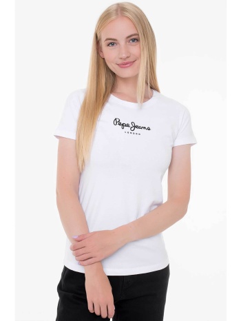 pepe jeans γυναικείο t-shirt μονόχρωμο με logo print 